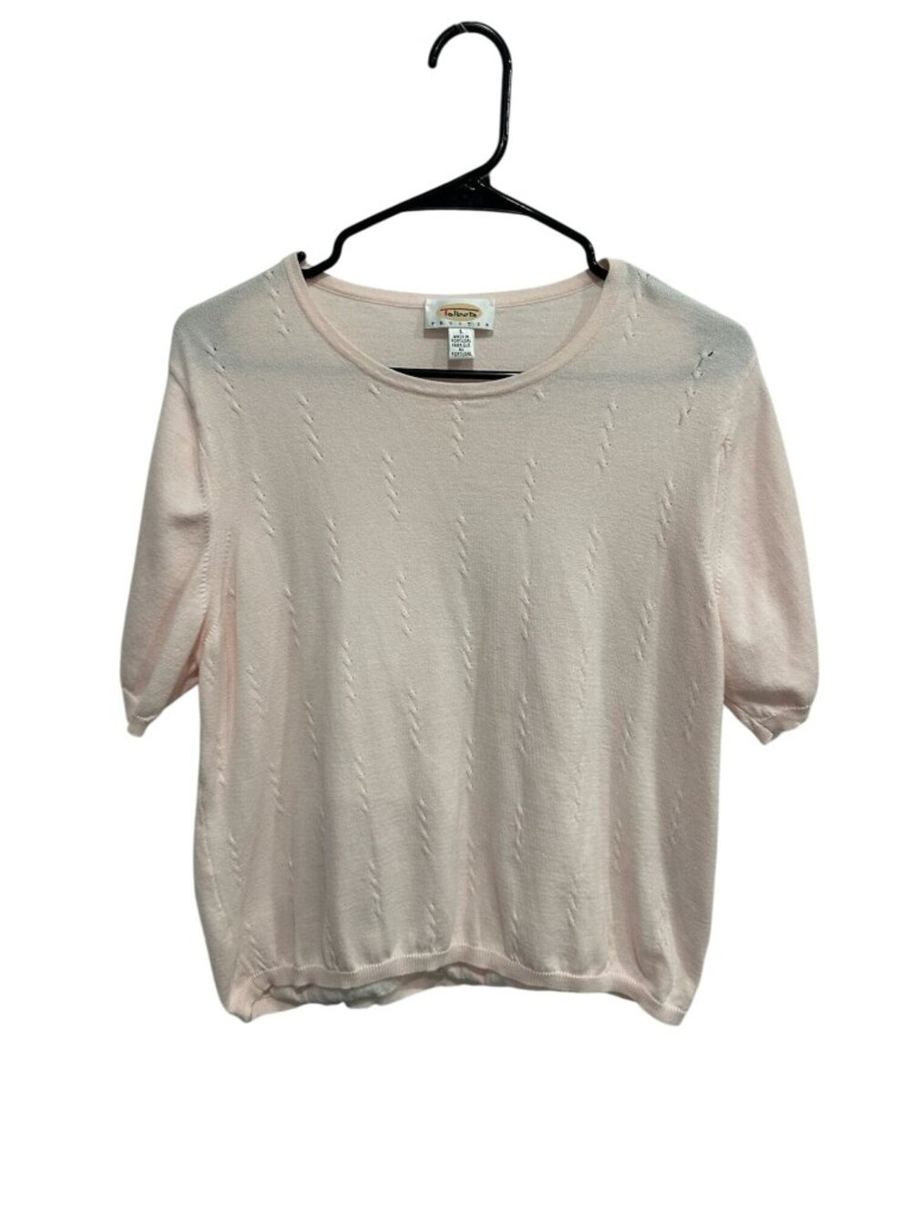 Talbots Large Petites Pink Knit Top 3/4 Sleeve Textured Cotton Shirt Soft Girl
